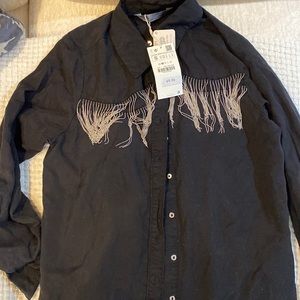Brand New Zara top, black button down with silver tassels